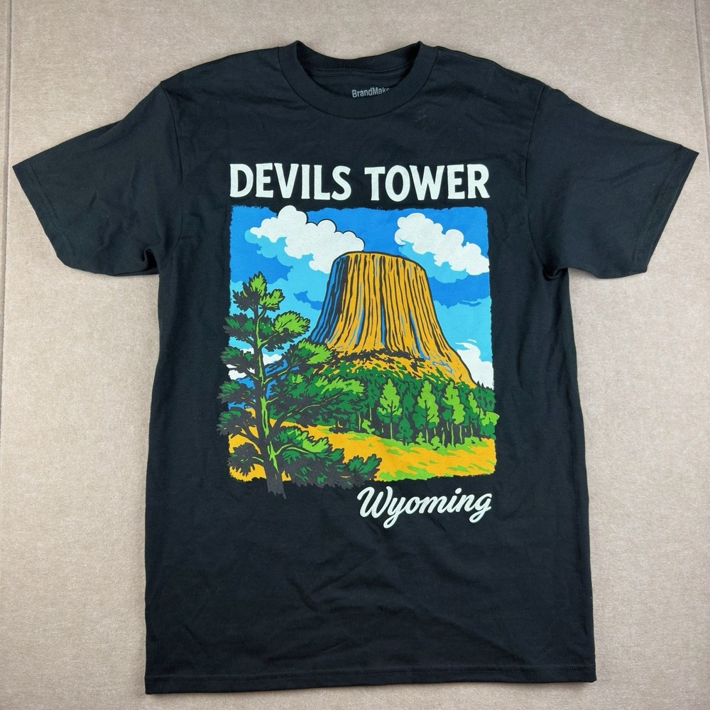 BrandMakers Shirt Men‎ M Black Devils Tower Wyoming Graphic Tee